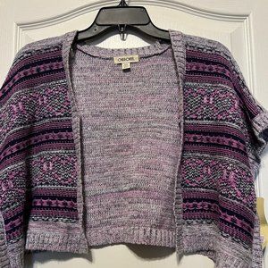Cherokee-sweater-jacket-short sleeve-cropped-pink hearts-casual-vest